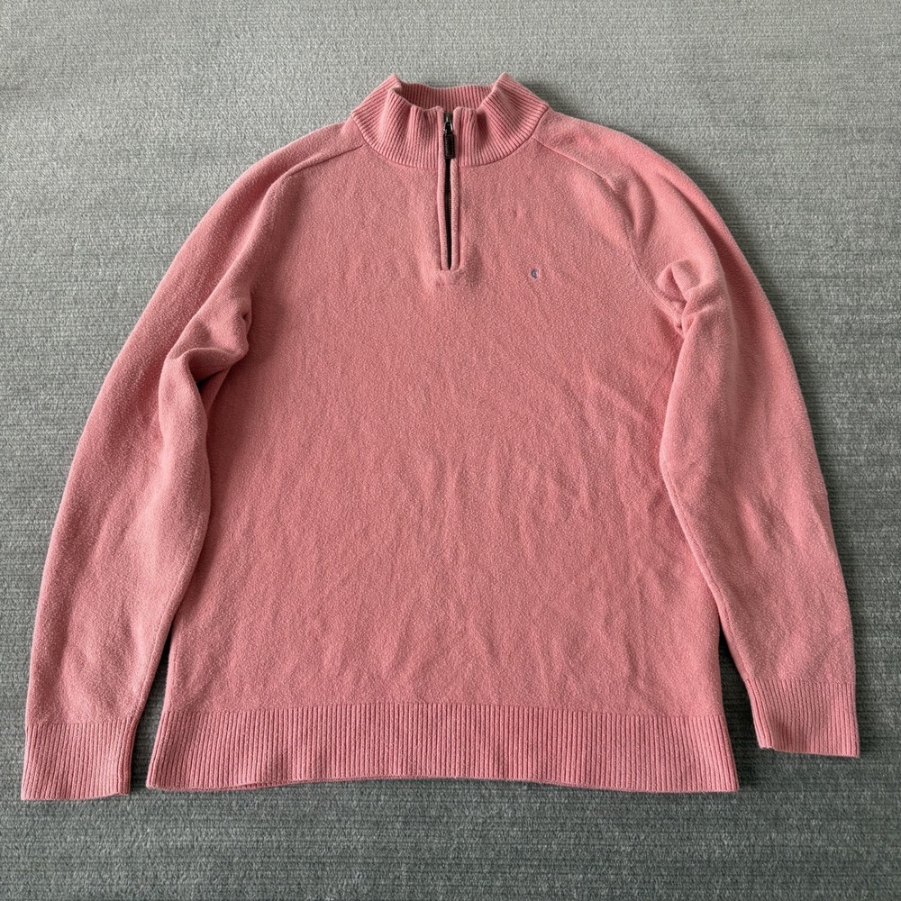 Criquet Sweater Men M Pink 1/4 Zip Mock Neck Stretch Ribbed Brushed Surface Golf